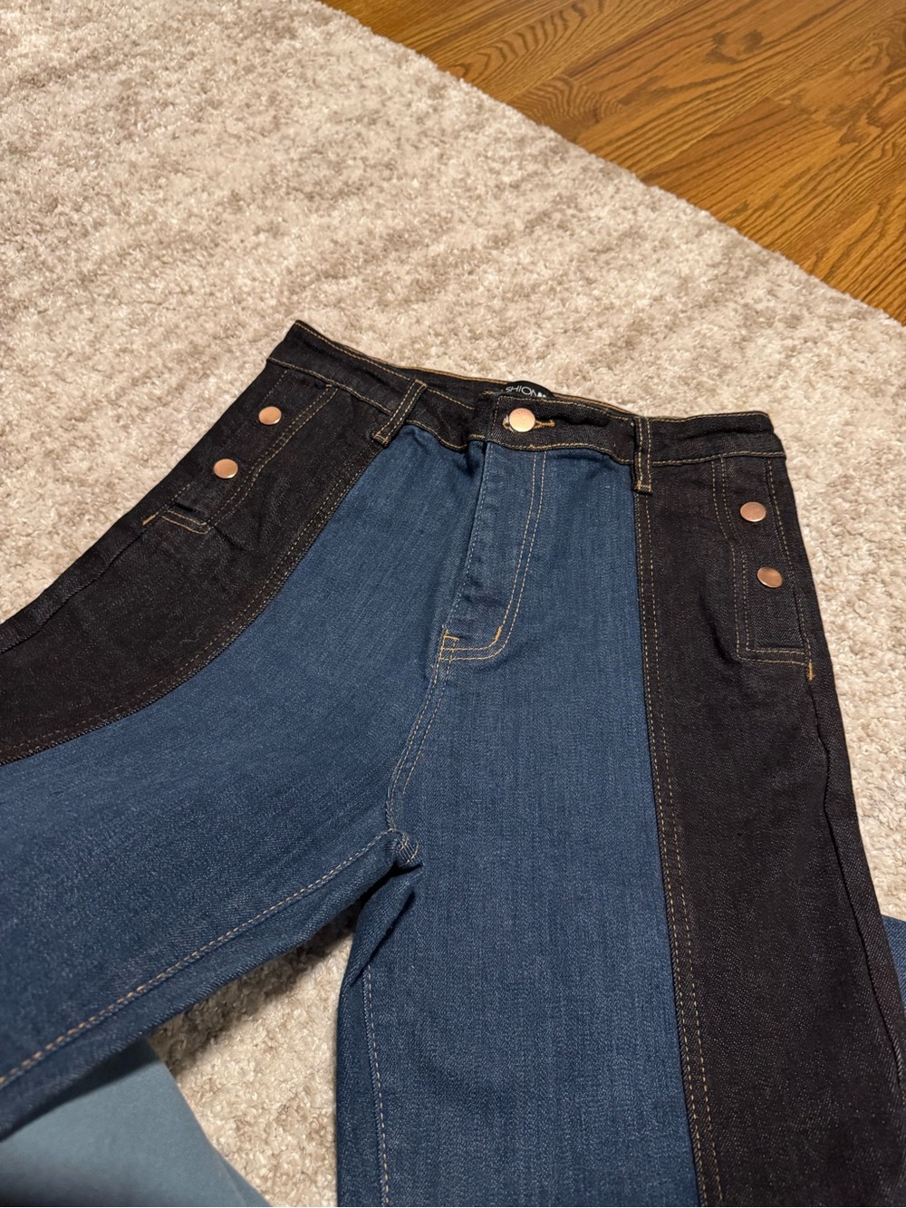 Fashion Nova Two-Tone Blue and Dark Blue Boot Cut Jeans